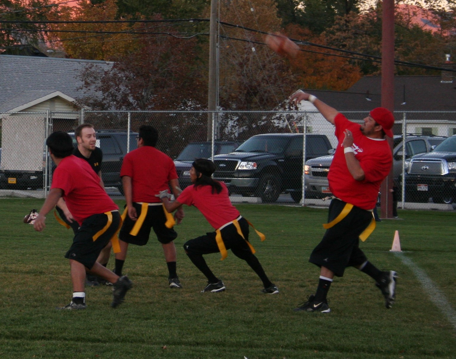 Men playing flag football