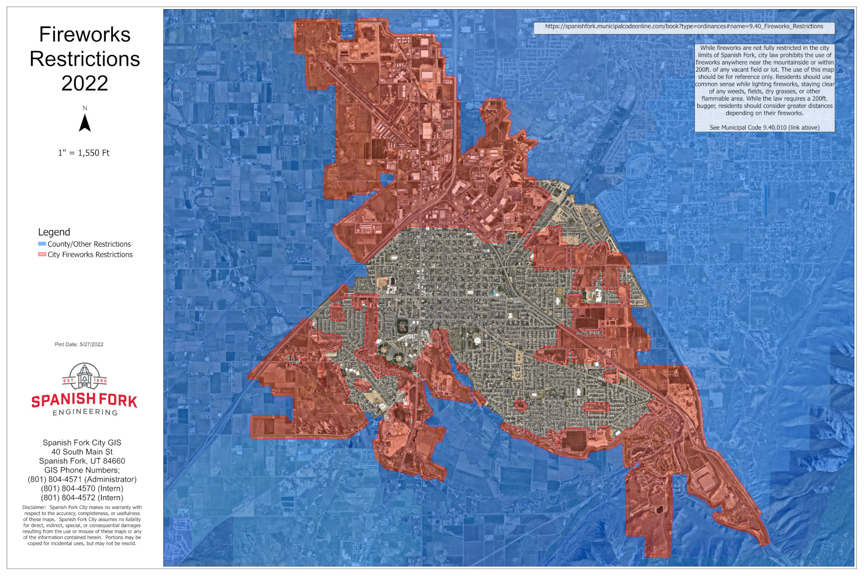 Map of fireworks restrictions in Spanish Fork